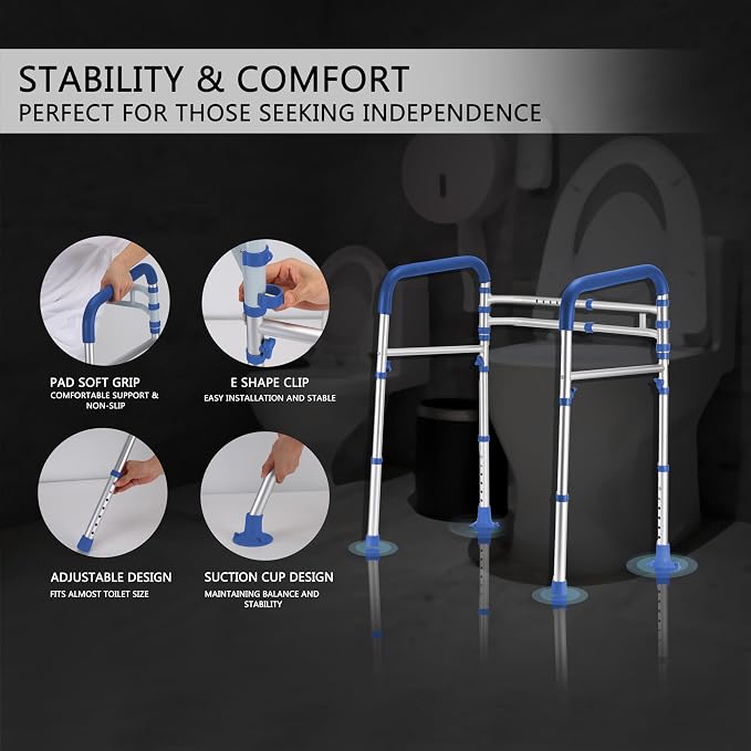 Lianjindun Toilet Safety Rails, 350 lbs, Adjustable Height & Width | Fits Most Toilets, Foldable Design, 350 Lbs Capacity, Aluminum Toilet Frame, Toilet Handles for Seniors, Disabled, Handicap
