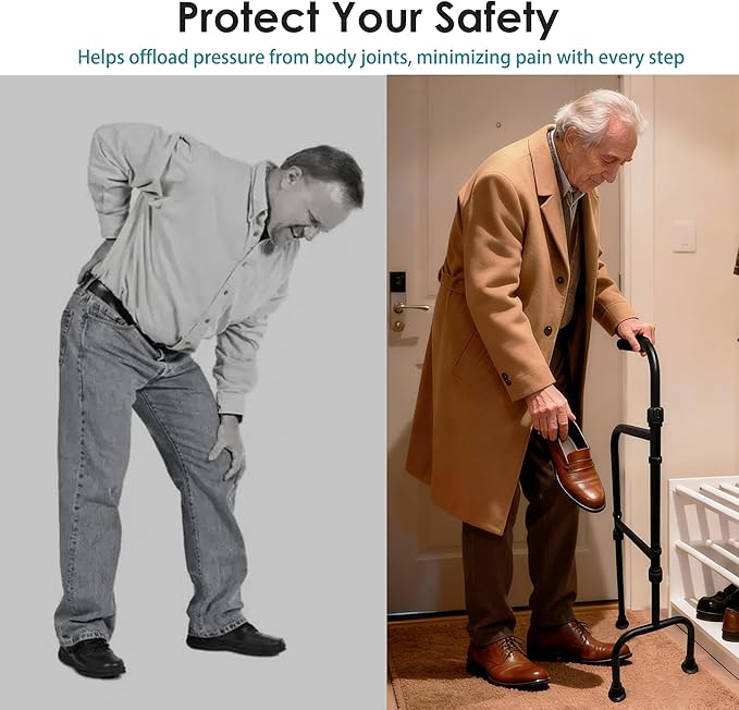 Stand-Aid Walking Cane & Sit-to-Stand Assist – 3-Leg Self-Standing Mobility Helper, Adjustable 29.3"-36.3" Supports 300 lbs for Seniors Travel and Daily Use