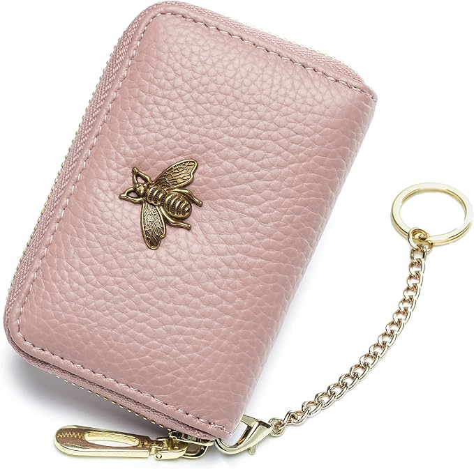 imeetu RFID Credit Card Holder, Small Card Wallet Women, Leather Card Case | Genuine Leather Women's Card & id Cases, Change Coin Purse with Zipper Keychain id Window, 20 Colors & 3 Styles, Daily, Gifts