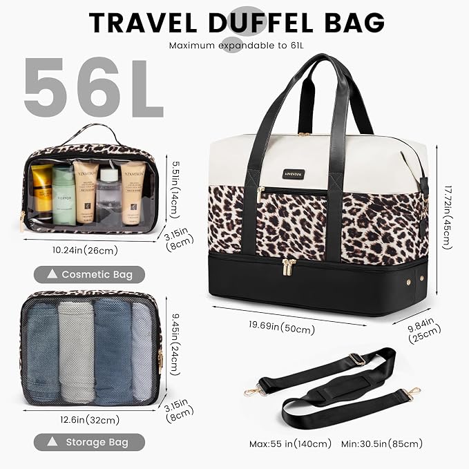 LOVEVOOK Weekender Bag for Women, Large Duffle Bag for Travel with 2 Packing Cubes, Carry on Overnight Bag with Shoe Compartment, Mom Hospital Bags for Labor and Delivery