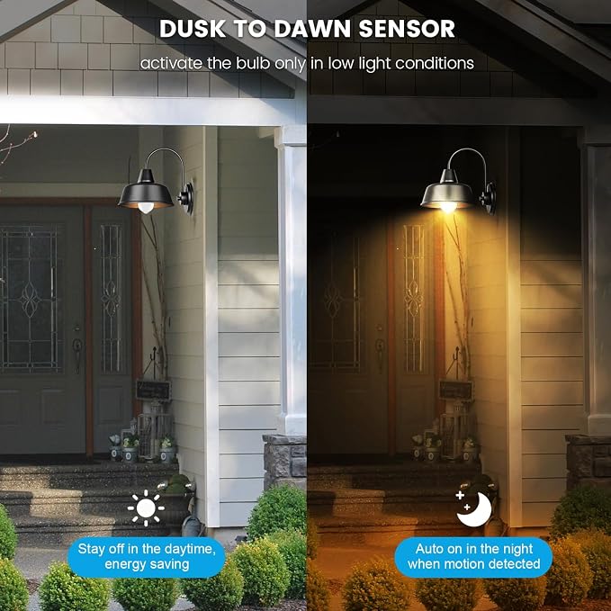 Motion Sensor Light Bulbs, Dusk to Dawn, 13W 100W Equivalent, Movement Activated Security LED Bulb, 2700K Warm White, for Outdoor Indoor, Porch Garage Basement Hallway Closet, 4 Pack
