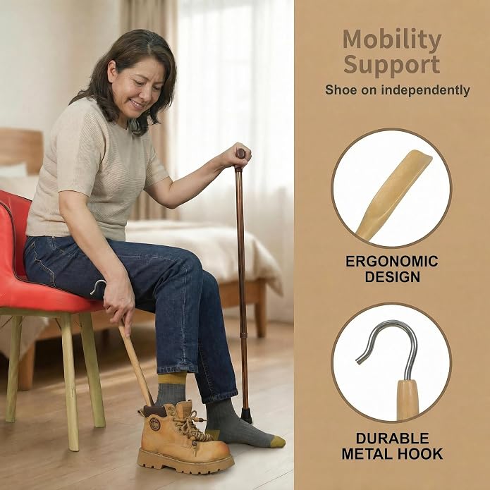 17.3" Innovative Shoe Horn with Boot Hooks, Multi-functional, Perfect Gifts for Seniors, Men, Women, Kids