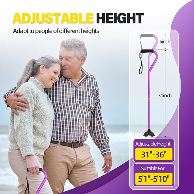 BeneCane Walking Cane Adjustable Cane with Offset Soft Cushioned Handle for Men & Women Lightweight Comfortable Extra Stability Base Mobility Aid for Men Women and Seniors