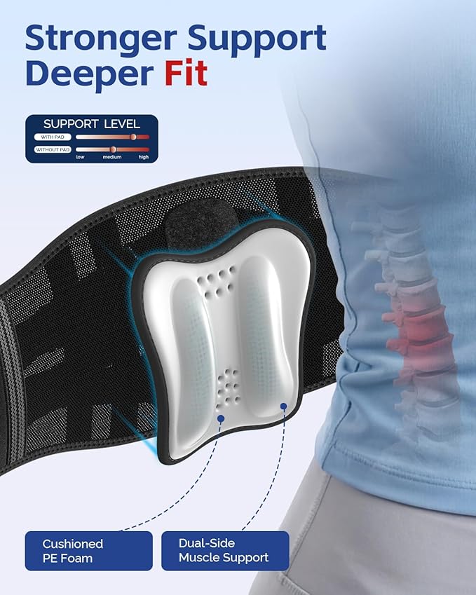 FEATOL Back Brace for Men Lower Back and Women, Removable Dual-Side Spine Lumbar Pad with Snug Fit, Adjustable Support Belt for Work, Orange, Size L 34.5-39"
