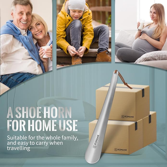 ZOMAKE Metal Shoe Horn, Small Travel Shoehorn for Men Women Kids, 5.9''/7.3''/7.5'' Portable Shoe Spoon Helper