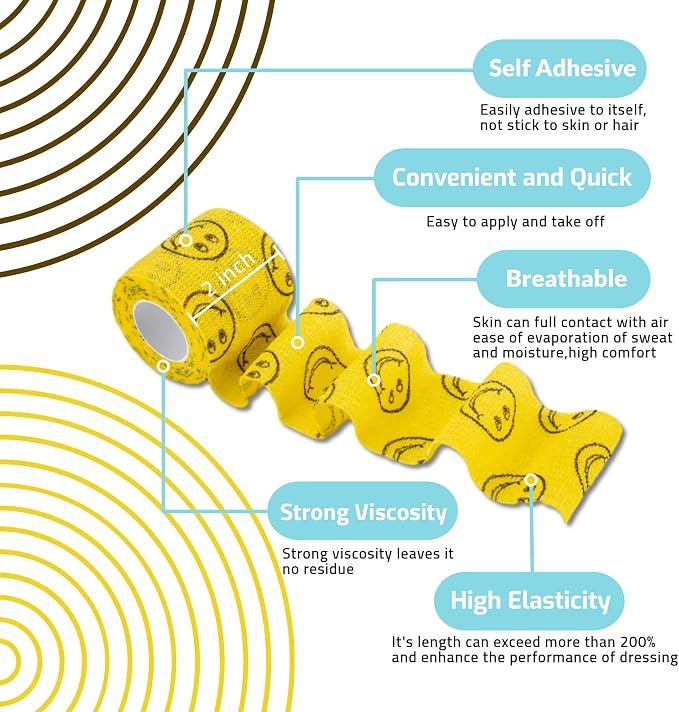 20 Rolls Self Adhesive Bandage Wrap Elastic&Breathable Ideal for Wound Care, Sports & Joint Sprains Adhesive Vet Wrap Versatile Support for Dogs Cats Horses Birds, Pet First Aid (Smiley)