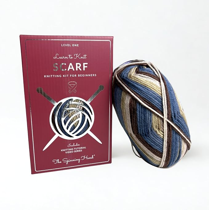 The Spinning Hand Knitting Kit for Beginners Adults – Educator-Designed, Self-Striping Wool Yarn, Bamboo Needles & Video Tutorials (Timber)
