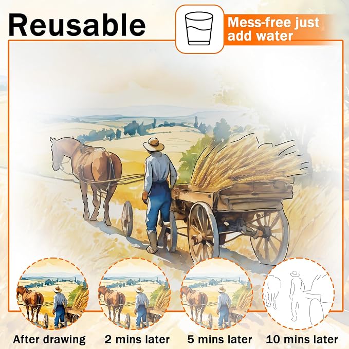 36Pcs Dementia Activities for Seniors,Reusable Water Coloring Set for Dementia Memories Activities, Adults Seniors Toys Games with Painting Brush Drawing Gifts (Farm)