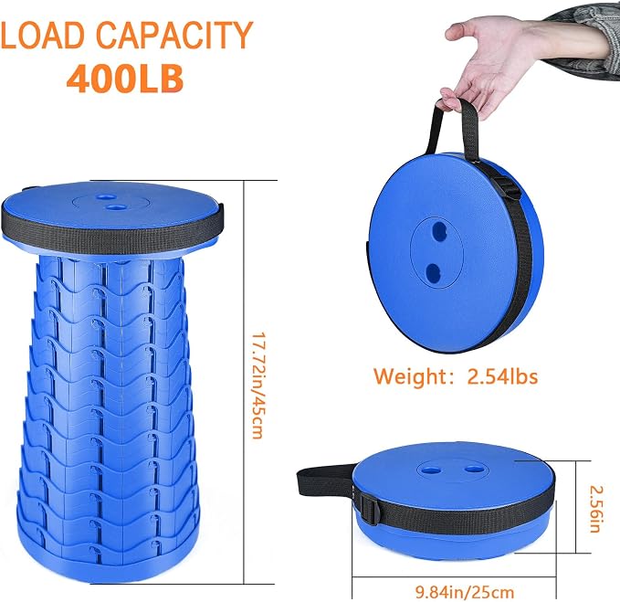 Upgraded Folding Stool Lightweight Yet More Sturdy with Load Capacity 400lbs Portable Collapsible Stool for Camping Fishing Hiking BBQ (All Blue)