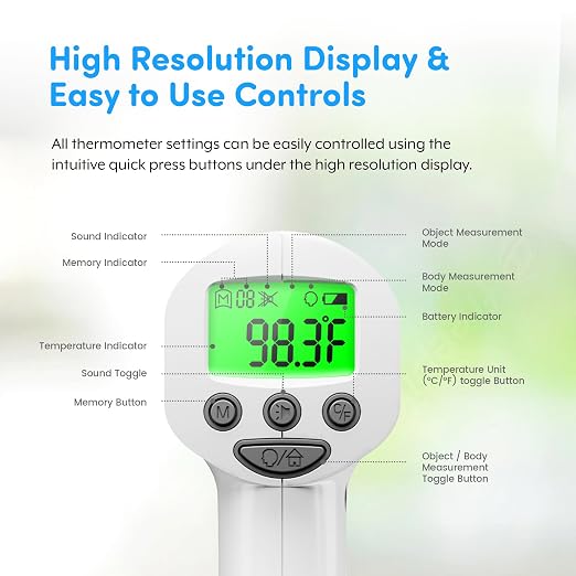 Medical Grade FSA-HSA Eligible Heavy Duty Touchless Infrared Forehead Thermometer, for Adults & Baby Digital Thermometer Gun, 1s Instant Results