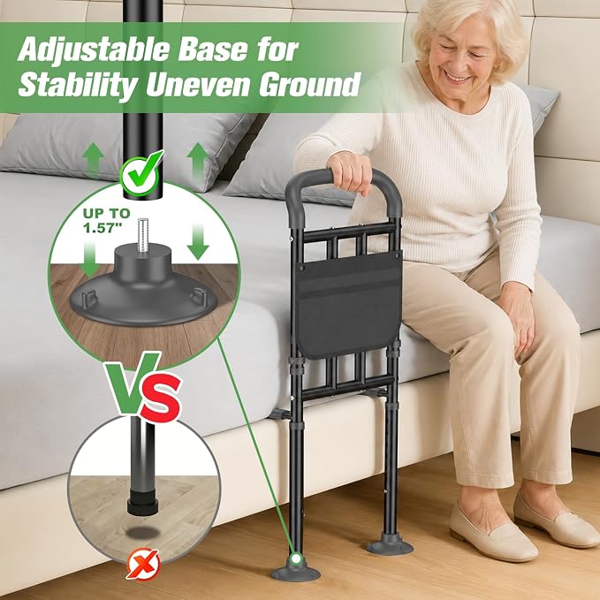 Bed Rails for Elderly Adults Safety with Ergonomic Padded Handle, ASTM Approved Adjustable Bed Assist Rail for Seniors, 400lb Weight Capacity, Fixing Strap&Storage Pocket, Fits Twin/Full/Queen/King