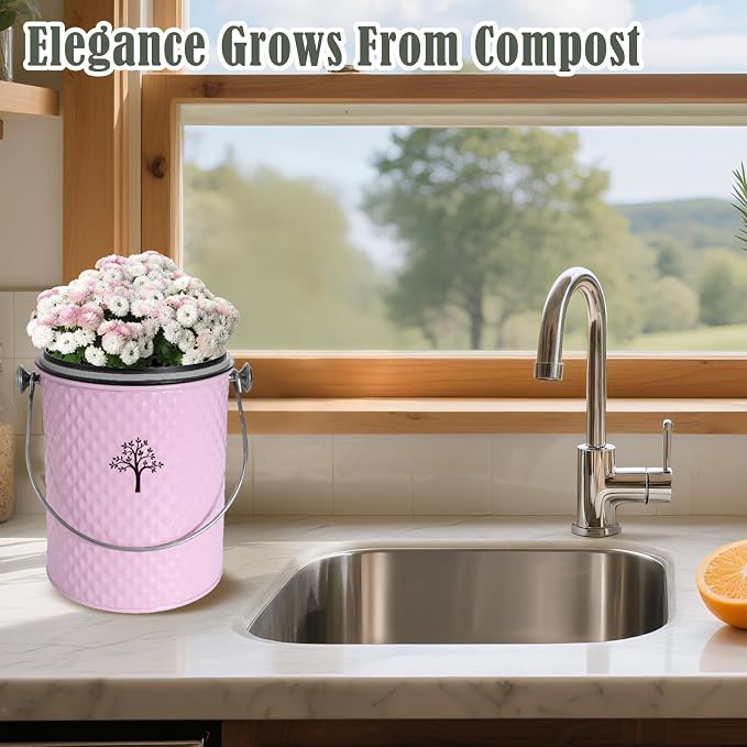Countertop Compost Bin, Odor-Free Food Waste Container with 50 Bags | 1 Gallon Container,2 Carbon Filters,Compost Bucket, coffee grounds