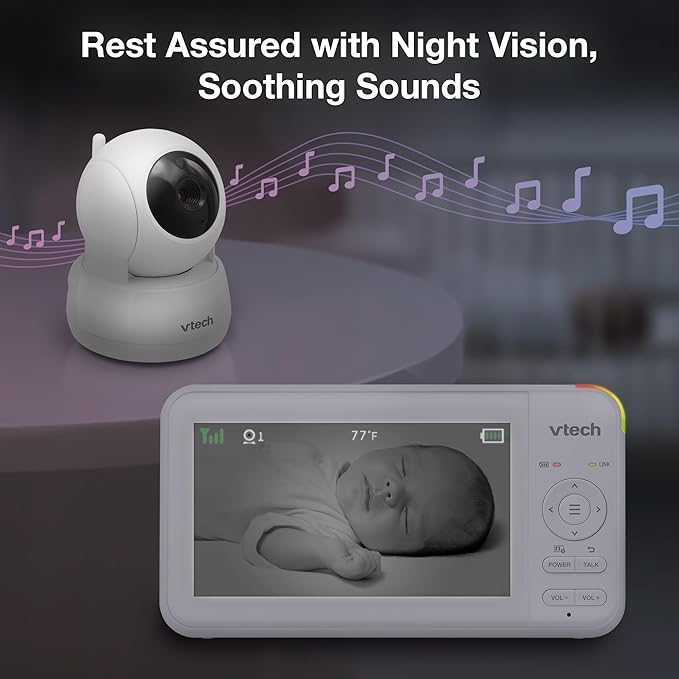 VTech 3 Cameras Video Baby Monitor with 5" LCD Screen,Up to 17Hrs Video & 31Hrs Audio, Night Vision, Pan-Tilt-Zoom, Lullabies, Soothing Sounds, Temperature Sensor,Split Screen, No WiFi: 924-3W