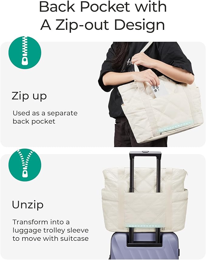 BAGSMART Crush Tote Bag for Women, 20L Puffer Work Tote with Zipper | Quilted Nurse Hospital Bag For Travel College Gym