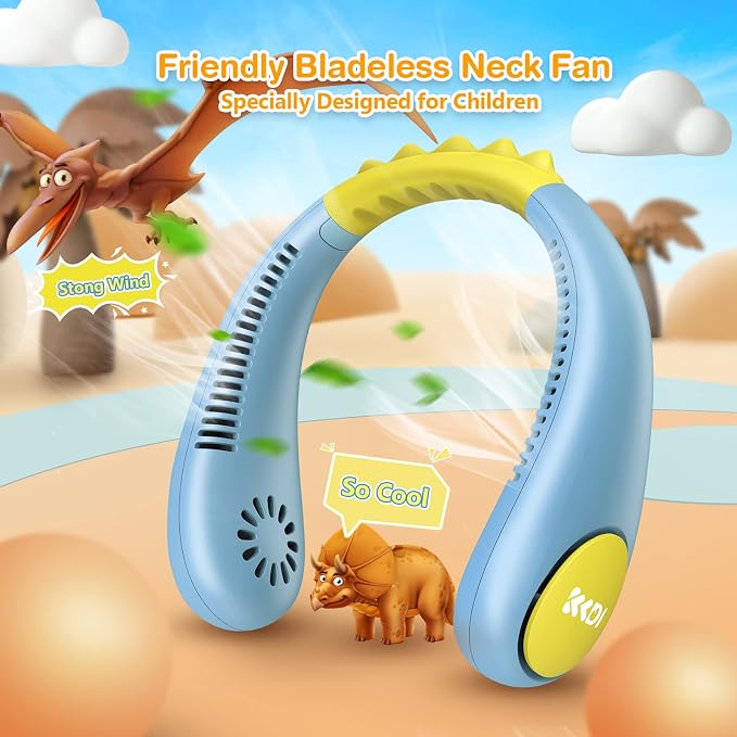Kids Neck Fan, Portable Bladeless Fans for Kid 4-14Y Girls & Boys, 2600mAh USB Personal Mini Cooling Fan for Travel/Camping/Study, 4 Speeds, Lightweight, Compact, Perfect Summer Gifts for Kids