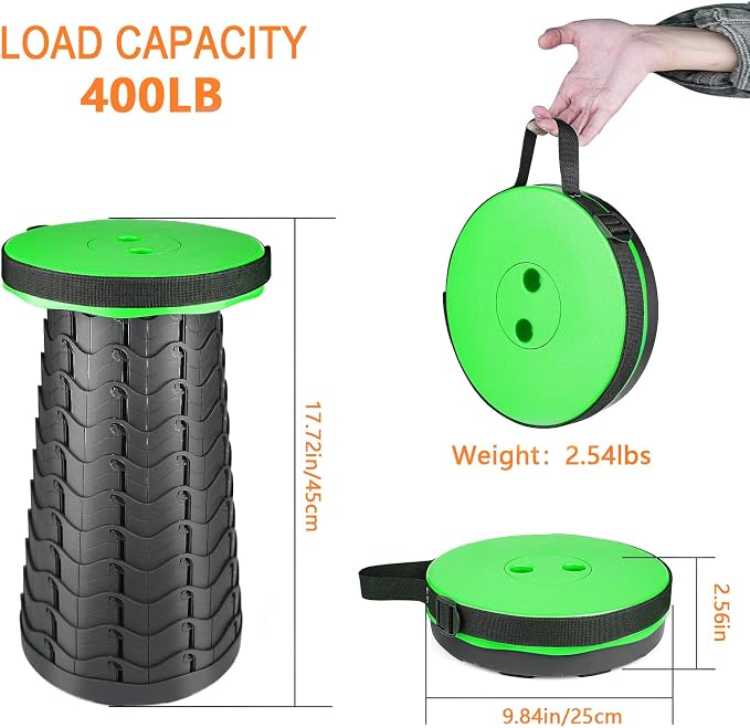Upgraded Folding Stool Lightweight Yet More Sturdy with Load Capacity 400lbs Portable Collapsible Stool for Camping Fishing Hiking BBQ (Green)