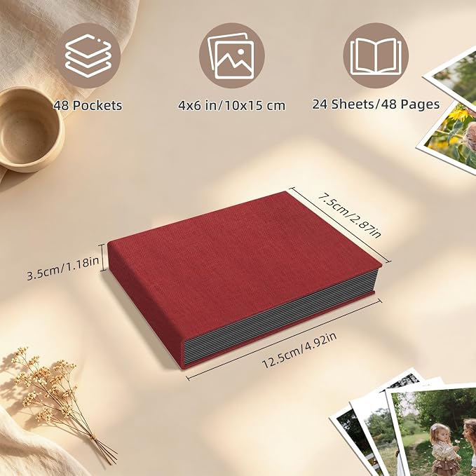 Popotop Photo Album 4x6 48 Pockets for Wedding Gifts,Linen Hardcover Picture Albums for Family Anniversary Baby Vacation Pictures