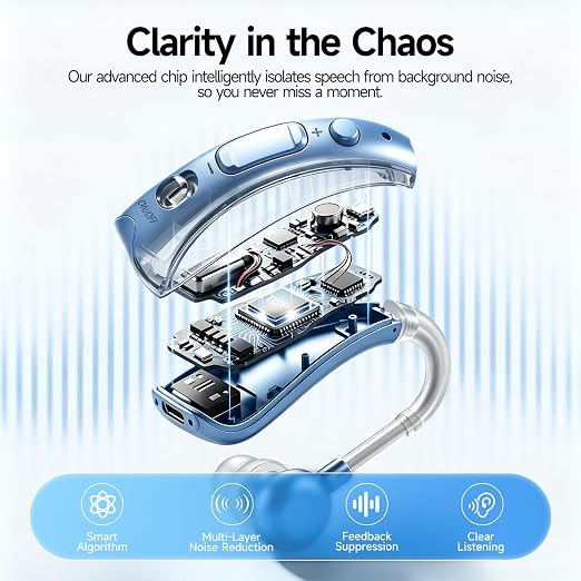 Rechargeable Hearing Amplifier for Seniors, Noise Cancelling Behind the Ear Sound Amplifier with Crystal Clear Sound, 4 Adaptive Modes, Adjustable Volume, Long Battery Life, Universal Fit for Both Ears