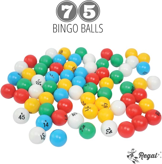 Regal Bingo Family Game Set for Adults and Kids - Includes 8 Inch Bingo Wheel Cage, 75 Balls, Master Board, 4 Shutter Slide Cards - Fun Family Bingo Night