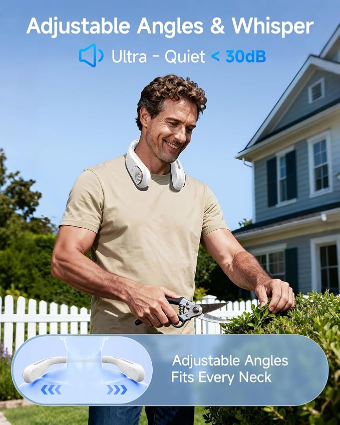 SWEETFULL Portable Neck Fan: 5200mAh Bladeless Personal Fan | 4 Speeds, 20H Max Runtime, No Hair Twist Quiet Wearable Fan for Travel | Birthday Gifts for Men Women Mom Dad