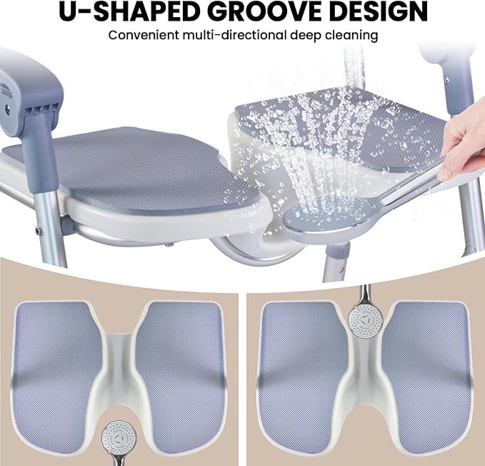 Folding Shower Chair, U Shape Shower Chair with 5-Level Adjustable, Non-Slip Feet for Private Washing, Elderly, Disabled, Seniors & Pregnant, Heavy Duty Shower Chair