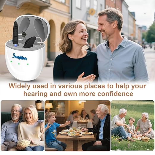 Banglijian BL04RD OTC Hearing Aids for Seniors - Rechargeable RIC Receiver in Canal Design, 16-Channel Clear Sound with Intelligent Noise Cancelling & Lower Distortion, Easy Operation (Pair, Black)