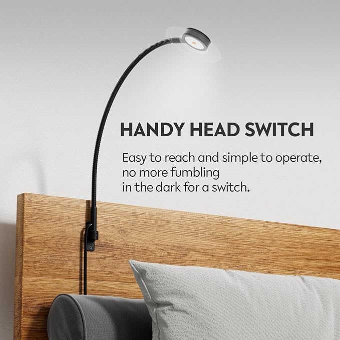 acegoo Minimalist Bedside LED Reading Light, Wall/Wooden Headboard Mounted Flexible Neck Book Light, Rotatable Lamp Head & Convenient Light Head Switch, CRI 90+ 4000K, Powered by USB