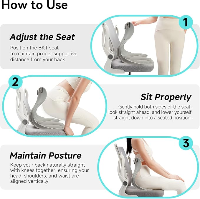 BKT Seat Cushion Chair Ergonomic Office Chair Cushions Lumbar Support for Seat Pillow Ideal for Students Office Workers Nursing Mothers Long Sitting Outdoor Fishing Floor (XL-Silvery Grey)