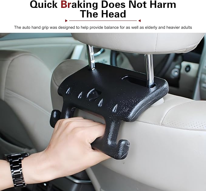 Car Seat Headrest Hook, Durable Multi-Function Grip with Hooks, Back Seat Headrest Support Grab Handle for Aiding Entry Exit & Holding Groceries, Universal for Most Cars (Black)