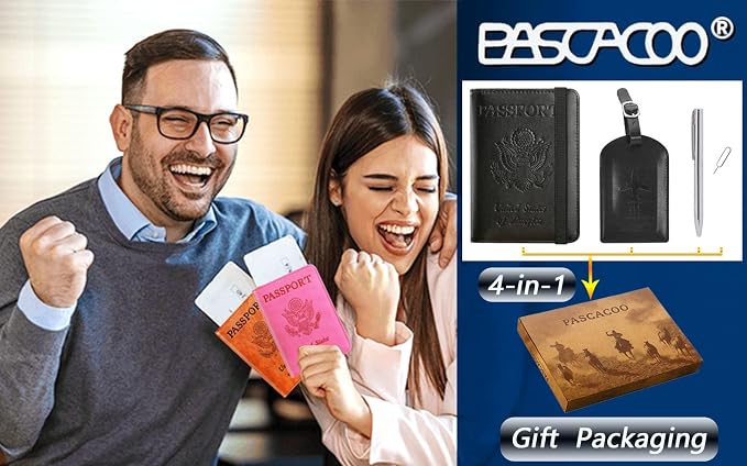 Passport Holder With Luggage Tag, Travel Essentials, Passport Cover | Passport Wallet, Travel Accessories, RFID Blocking, Synthetic Leather Card Case, International Must Haves, For Women Men