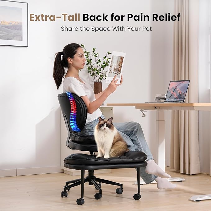 Extra-Wide & Tall Cross-Legged Office Chair – Deeply-Padded Cloud Seat, Ergonomic Back Support, Adjustable Height for ADHD & Meditation