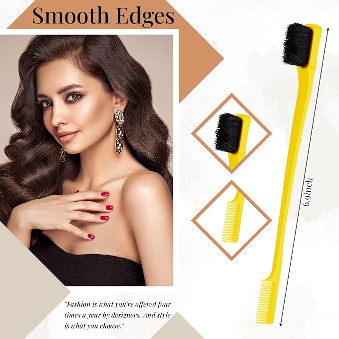 Geiserailie 3 Pcs Slick Back Hair Brush Set Bristle Brush Edge Control Teasing Comb for Women Black Hair(Yellow)