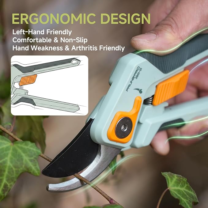 PrunePro® 8.2" Pruning Shears Ultra Sharp Lightweight Bypass Plant Clippers | German Stainless Steel Adjustable Handle Width Ergonomic Small Hands Arthritis Friendly Effortless Cut Up to 1" Garden Tools