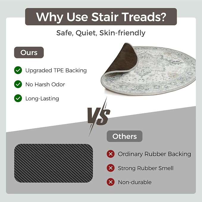 SARBEN 30" Round Non Slip Stair Treads for Wooden Steps 1 Pack, Taupe | Peel and Stick Carpet Stair Runner with TPE Adhesive Backing, Carpet for Added Safety, Pet and Senior Friendly