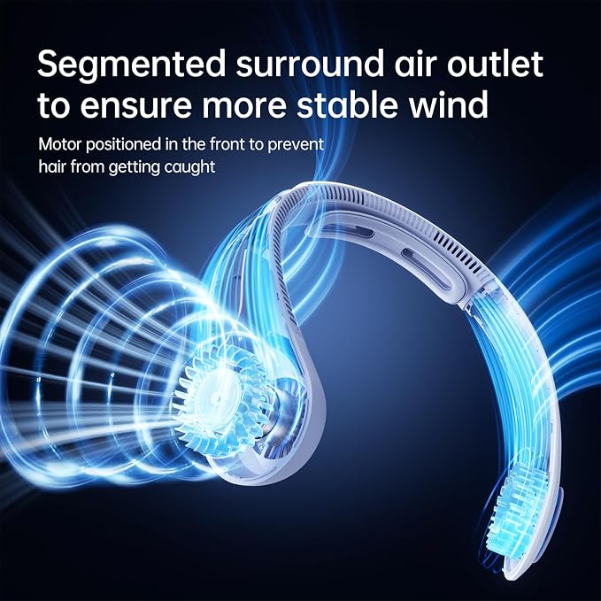 JISULIFE Portable Neck Fan Upgraded: Neckbrace Hands-Free, 5-Speed 5000 mAh | 16.5H Max Runtime, Personal Wearable Bladeless Rechargeable Fan for Outdoor/Travel/Concerts, Gifts for Women Men - Sunny Blue