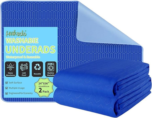 Washable Incontinence Bed Pads 24"x36" (2 Pack) — Heavy Absorbency Leakproof Mattress Protector, Reusable Underpads for Adults, Seniors, Kids, Pets & Cribs