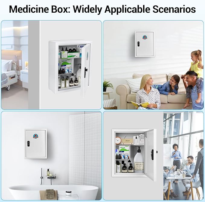 Locking Medicine Cabinet with Combination Lock and Safety Key | Rust-resistant galvanized steel, wall mounted first aid storage for bathroom, home, office and school