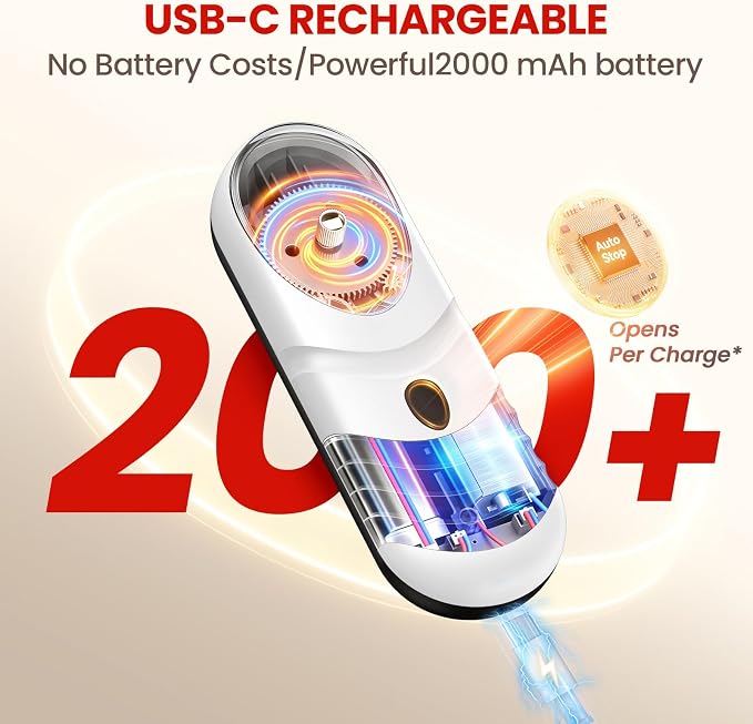 Electric Can Opener One Touch Automatic Can Opener for Seniors, Rechargeable Smooth Edge Can Opener with Magnetic Cover Catch, Food Safe Kitchen Gadget for Arthritis Hands