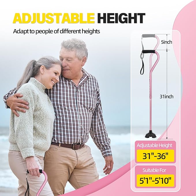 BeneCane Walking Cane Adjustable Cane with Offset Soft Cushioned Handle for Men & Women Lightweight Comfortable Extra Stability Base Mobility Aid for Men Women and Seniors