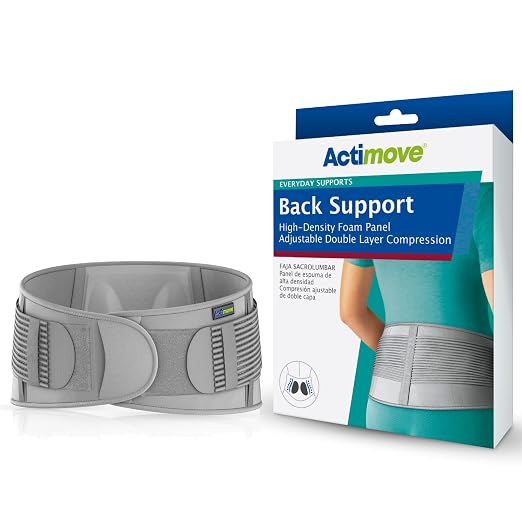 Actimove Everyday Supports Back Support High-Density Foam Panel Adjustable Double Layer Compression, Gray, Small/Medium
