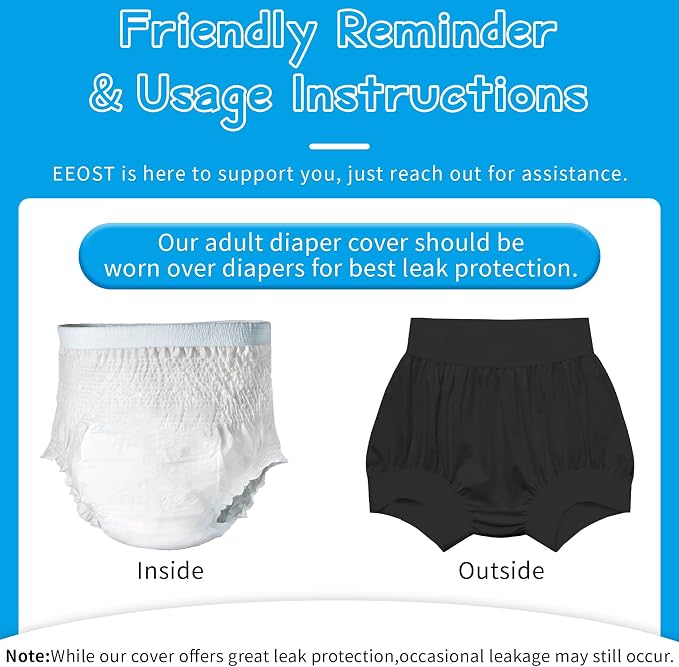 Adult Cloth Diaper Cover Waterproof Plastic Pants Rubber Underwear for Incontinence Leak Proof Washable (Black4XL)