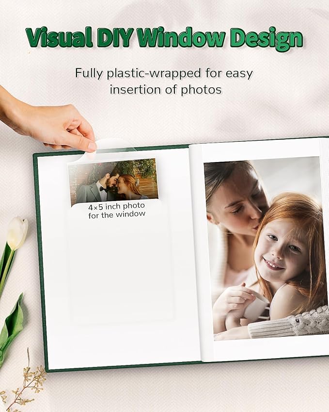 Artfeel Photo Album 4x6 with 100 Pockets,Slip-in Picture Albums,Linen Cover Memory Book with Front Window,White Page Vertical Photo Book for Wedding,Family,Anniversare,Baby,Vacation