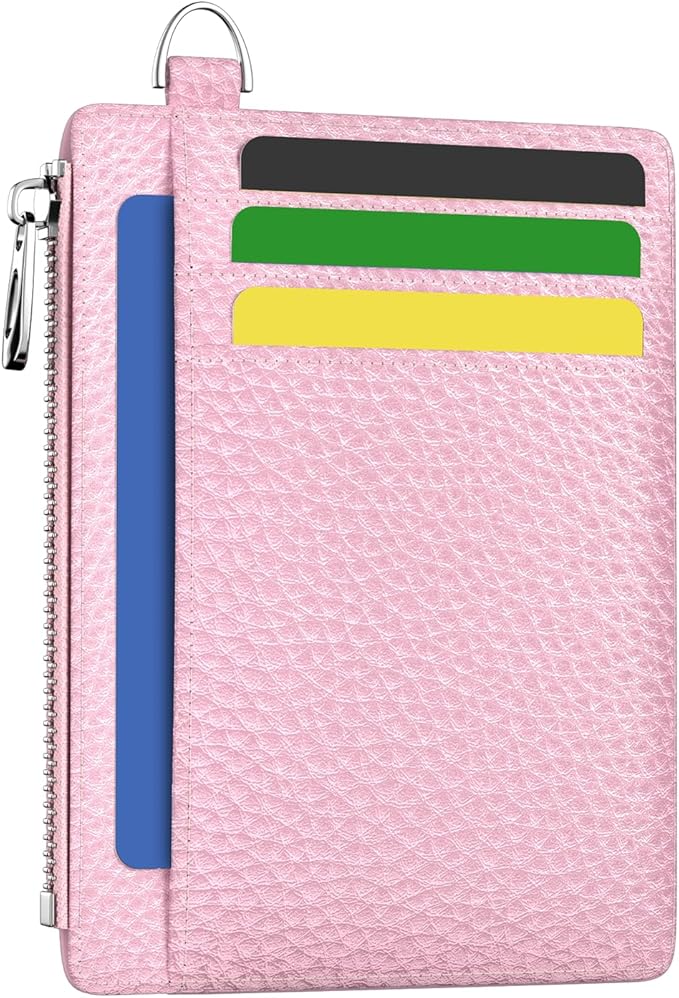 Hancynir Minimalist Slim Wallet Women Credit Card Holder, RFID Small Cute | Zipper Pocket Wallet, Thin Travel Coin Purse, Ladies Women Gifts, Key Chain Card Case, 6 Card Slots, ID Window, PU Leather