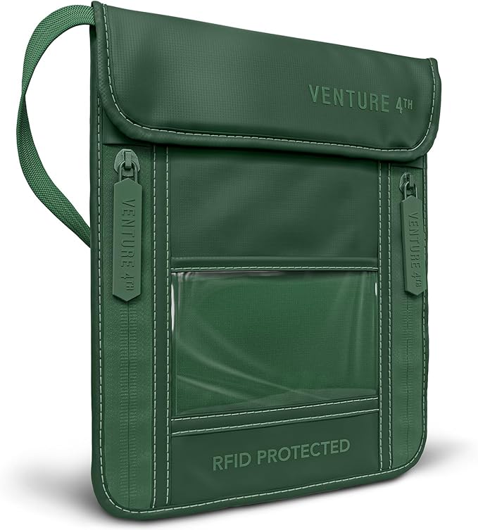 VENTURE 4TH Travel Neck Wallet, RFID Blocking Passport Holder - Sleek Green