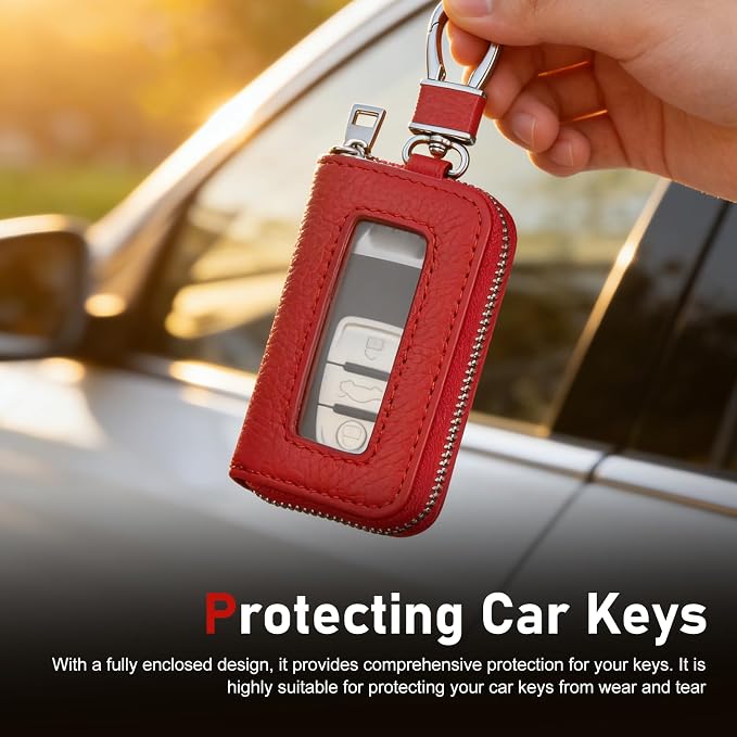 1PC Car Key Fob Case, Leather Car Key Holder for Purse, Automotive Smart Key fob Holder with Hook, for Remote Key Fob