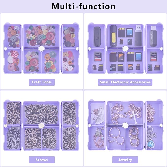 FYY Daily Pill Organizer,7 Compartments Portable Pill Case Travel Pill Organizer,[Folding Design] Large Pill Box for Purse Pocket to Hold Vitamins,Cod Liver Oil,Supplements and Medication-Purple