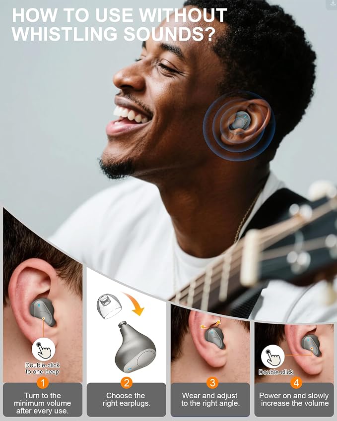 Rechargeable In-the-Ear OTC Hearing Aids for Adults Seniors, Smart Noise Cancellation, HD Sound, 3-Level Volume, 18-Hour Battery with Recharging Case, for Mild to Moderate Hearing Loss