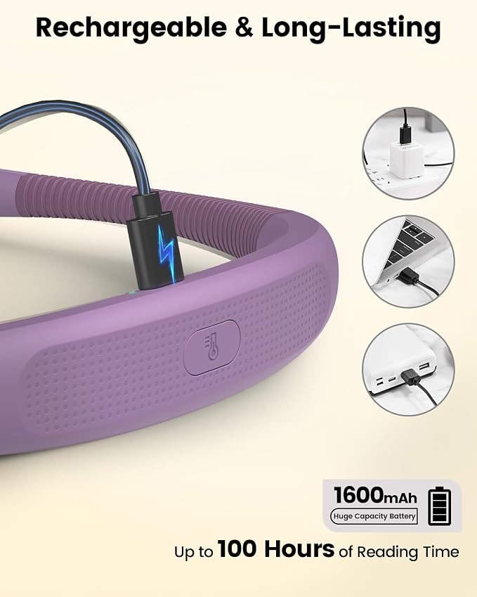 Glocusent Bendable Neck Light, 100 Hours Reading Light for Book Lover Gifts | Hands-Free, Knitting, Crafting, Repairing, 5-Color, Stepless Dimming, Ergonomic, Rechargeable, Eye Care, Sleep Aid, Traveling