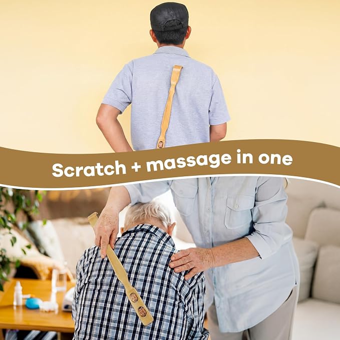 Gisafai 24 Pack Bamboo Back Scratcher Bulk with Massage Rollers 17.7 Inch Long Handle Wooden Back Scratcher for Itching Relief and Body Massage for Adults Men Women Nursing Gifts