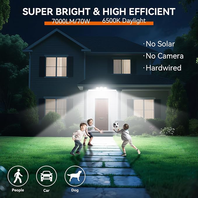 LED Security Lights Motion Sensor Outdoor Lights, 6500K Daylight, IP65 Waterproof, Dusk to Dawn, 3-Head Motion Detected Flood Light for Garage, Yard, Porch, White